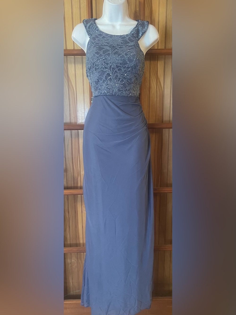 Sleeveless Lace Bodice Maxi Dress in Navy